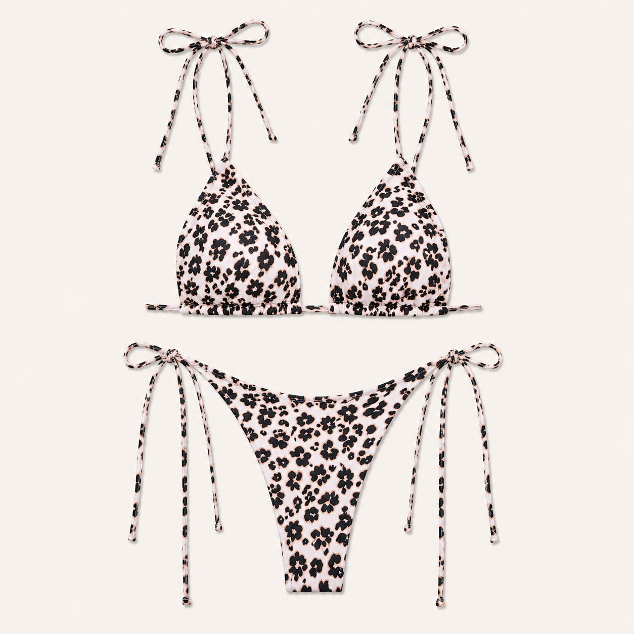 Acuarea | Conjunto de bikini triangula con tirantes ajustables con estampado de leopardo y braguita de corte alto