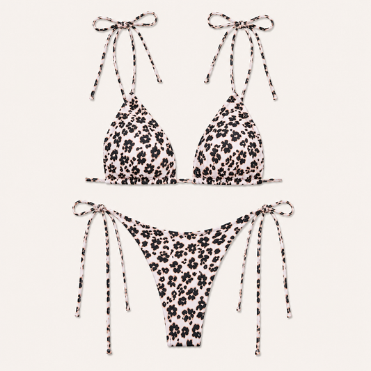 Acuarea | Conjunto de bikini triangula con tirantes ajustables con estampado de leopardo y braguita de corte alto