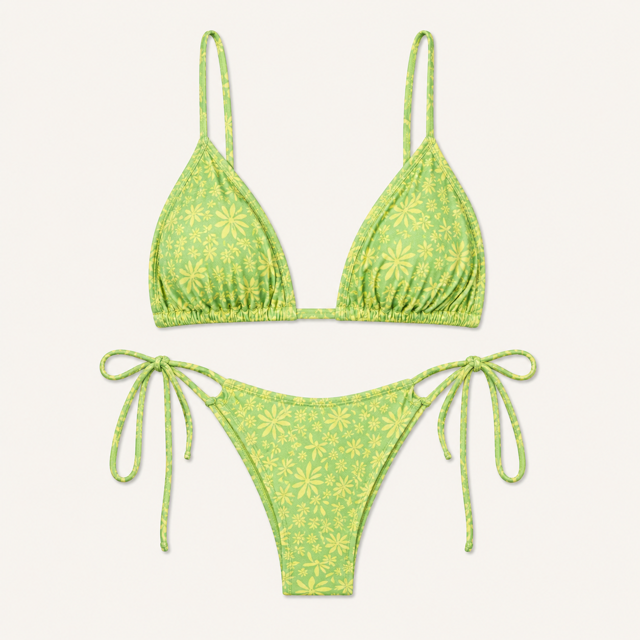 Acuarea | Conjunto de bikini triangula con tirantes ajustables con estampado de leopardo y braguita de corte alto