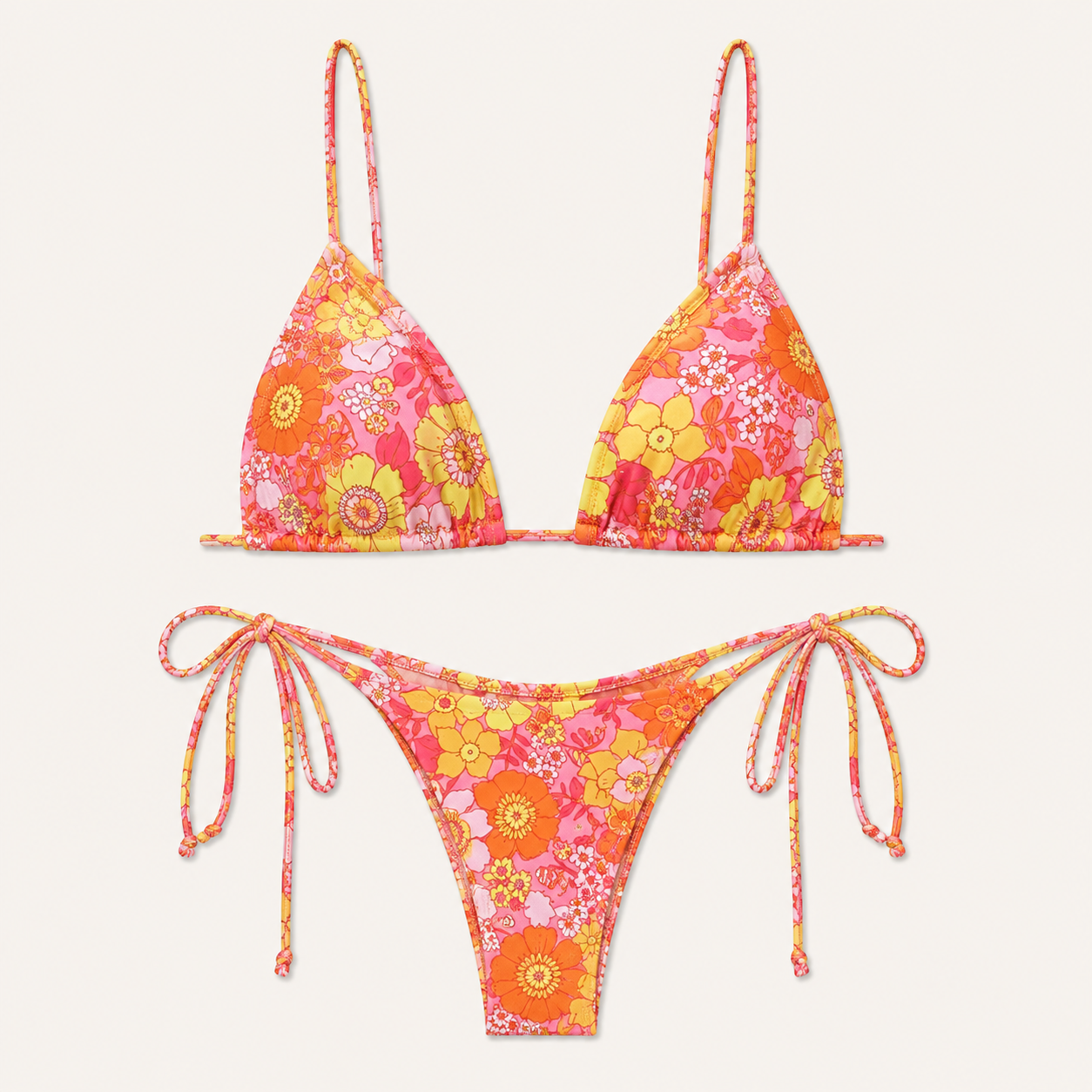 Acuarea | Conjunto de bikini triangula con tirantes ajustables con estampado de leopardo y braguita de corte alto