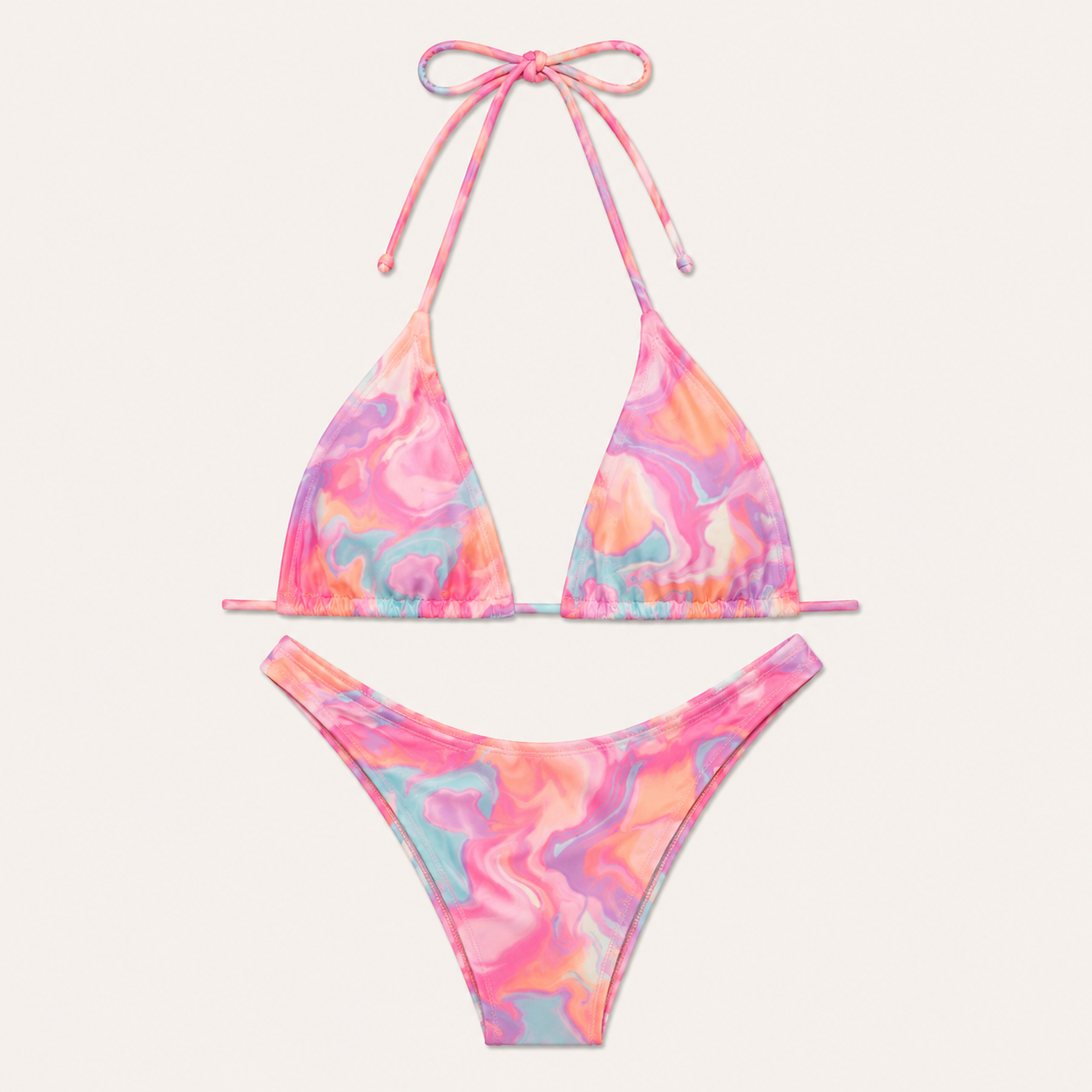 Monica | Conjunto de bikini triangular para mujer de Mara Swim con delicado estampado floral y braguita tanga de corte alto