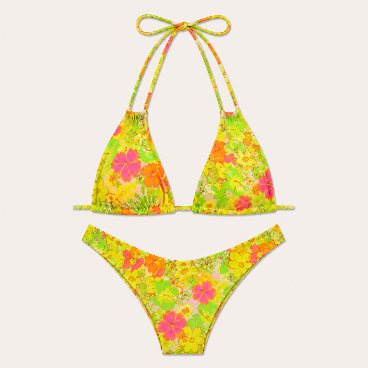 Monica | Conjunto de bikini triangular para mujer de Mara Swim con delicado estampado floral y braguita tanga de corte alto