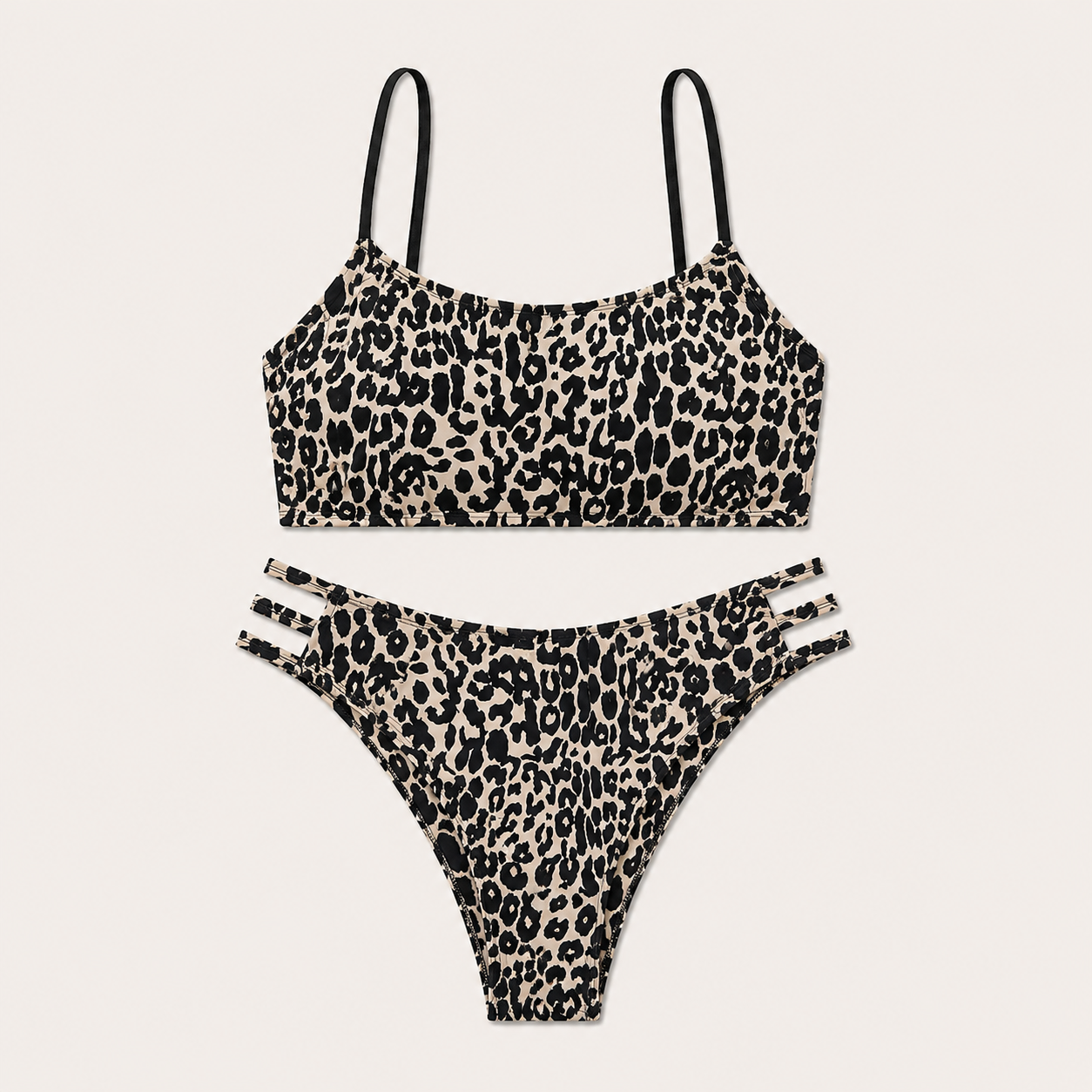 Paloma | Conjunto de bikini para mujer Mara Swim con estampado de leopardo, top con cuello redondo y braguita con aberturas laterales