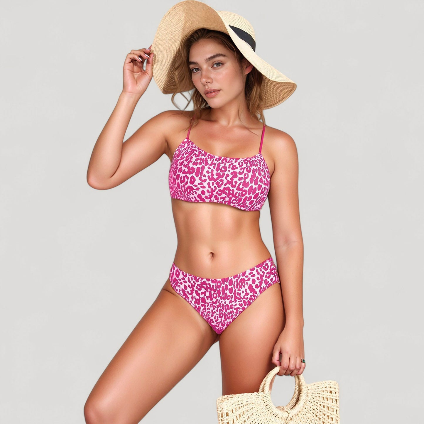 Paloma | Conjunto de bikini para mujer Mara Swim con estampado de leopardo, top con cuello redondo y braguita con aberturas laterales