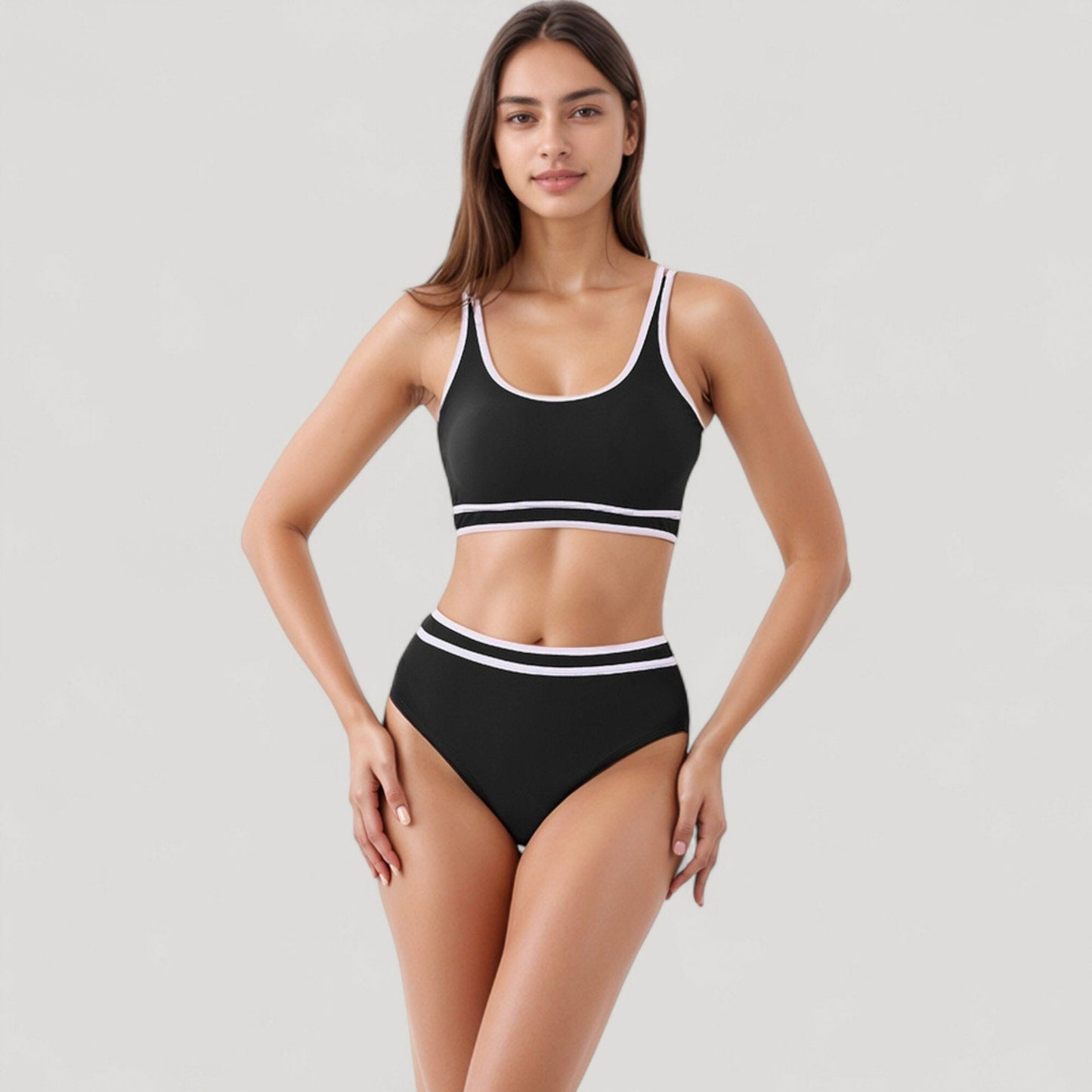 Conjunto de bikini deportivo de cintura alta para mujer de Mara Swim, con ribetes en contraste y top corto de cuello redondo