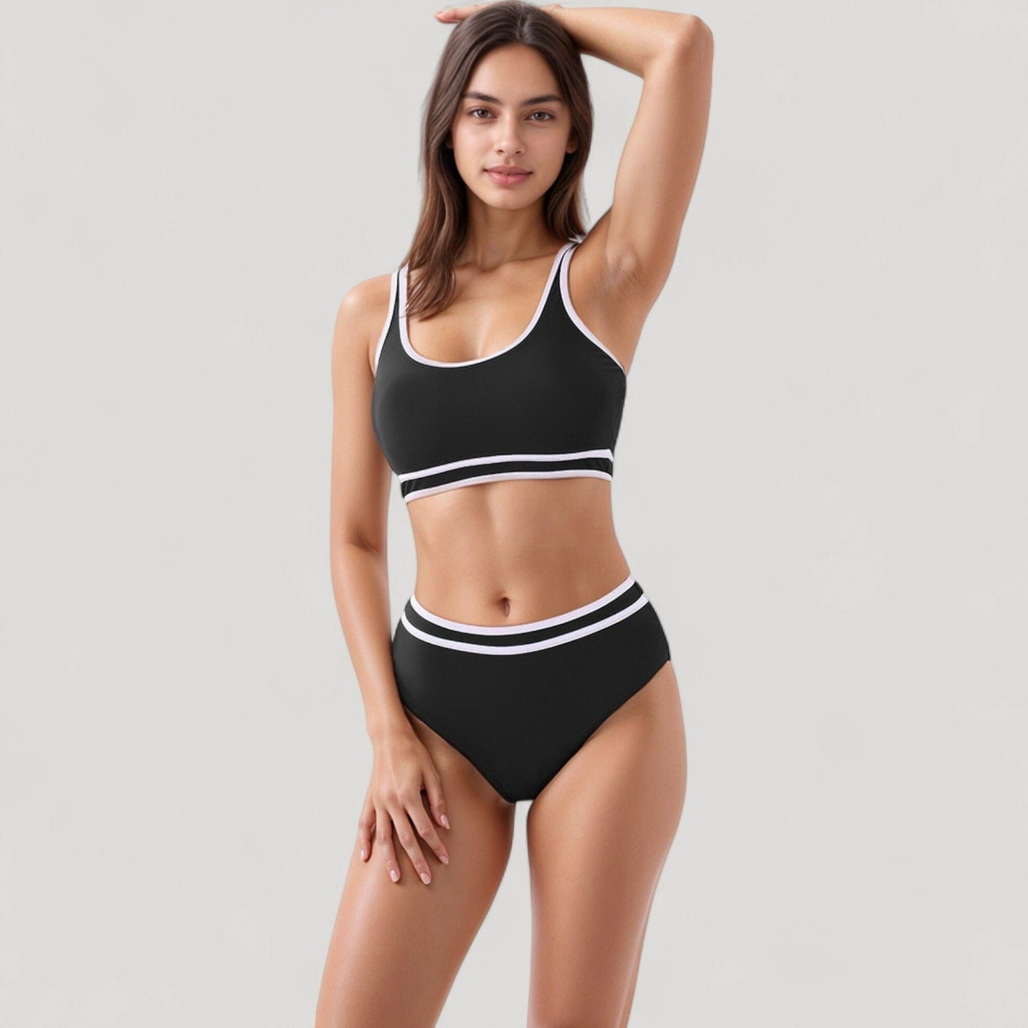 Conjunto de bikini deportivo de cintura alta para mujer de Mara Swim, con ribetes en contraste y top corto de cuello redondo