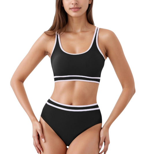 Conjunto de bikini deportivo de cintura alta para mujer de Mara Swim, con ribetes en contraste y top corto de cuello redondo