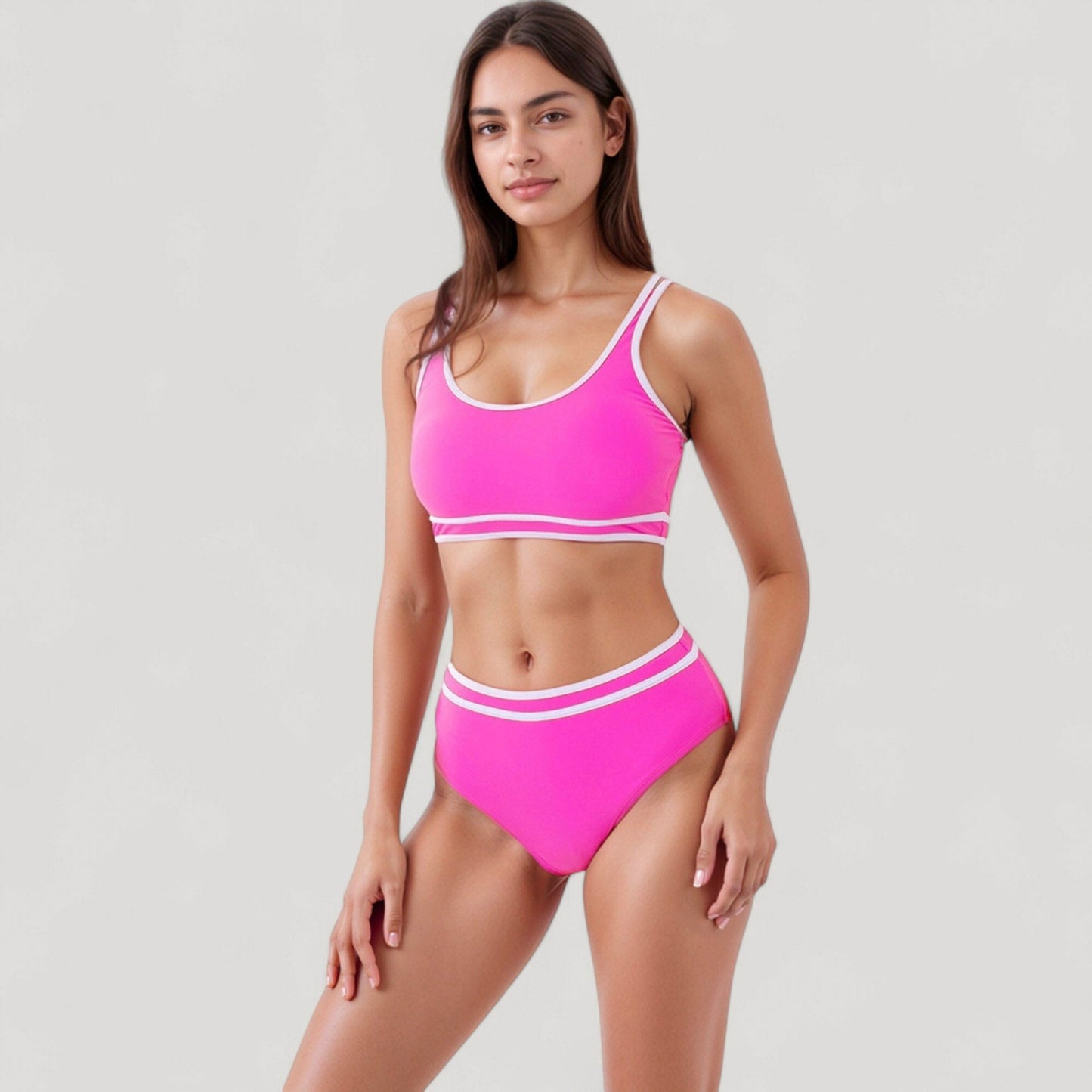 Conjunto de bikini deportivo de cintura alta para mujer de Mara Swim, con ribetes en contraste y top corto de cuello redondo