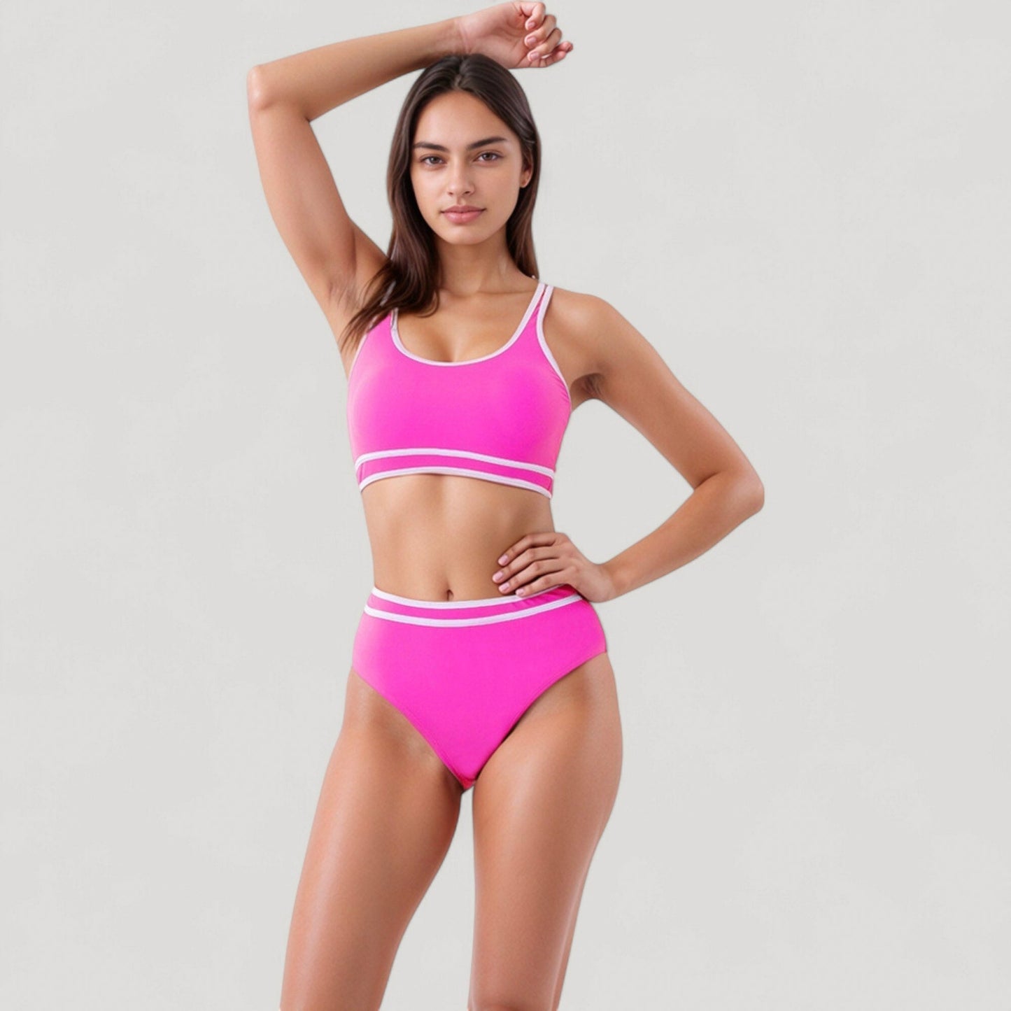 Conjunto de bikini deportivo de cintura alta para mujer de Mara Swim, con ribetes en contraste y top corto de cuello redondo