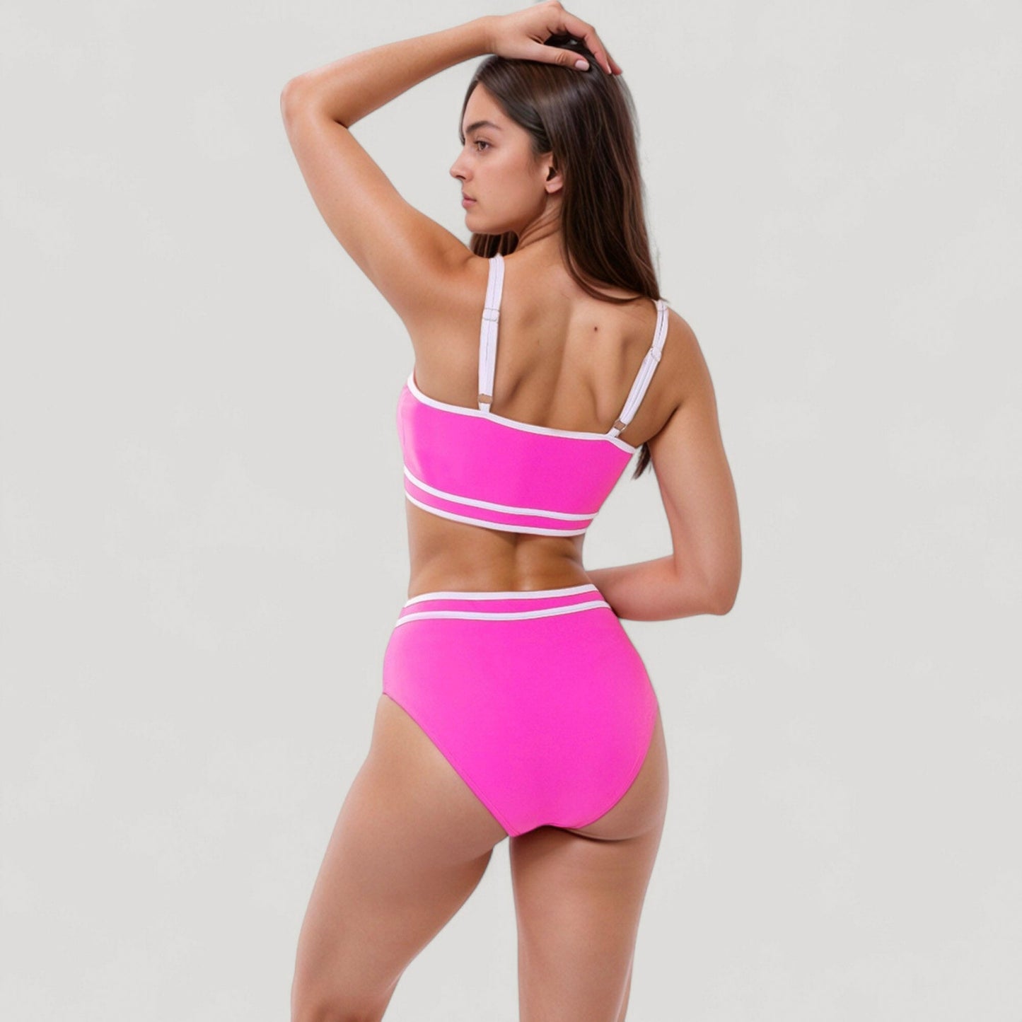 Conjunto de bikini deportivo de cintura alta para mujer de Mara Swim, con ribetes en contraste y top corto de cuello redondo