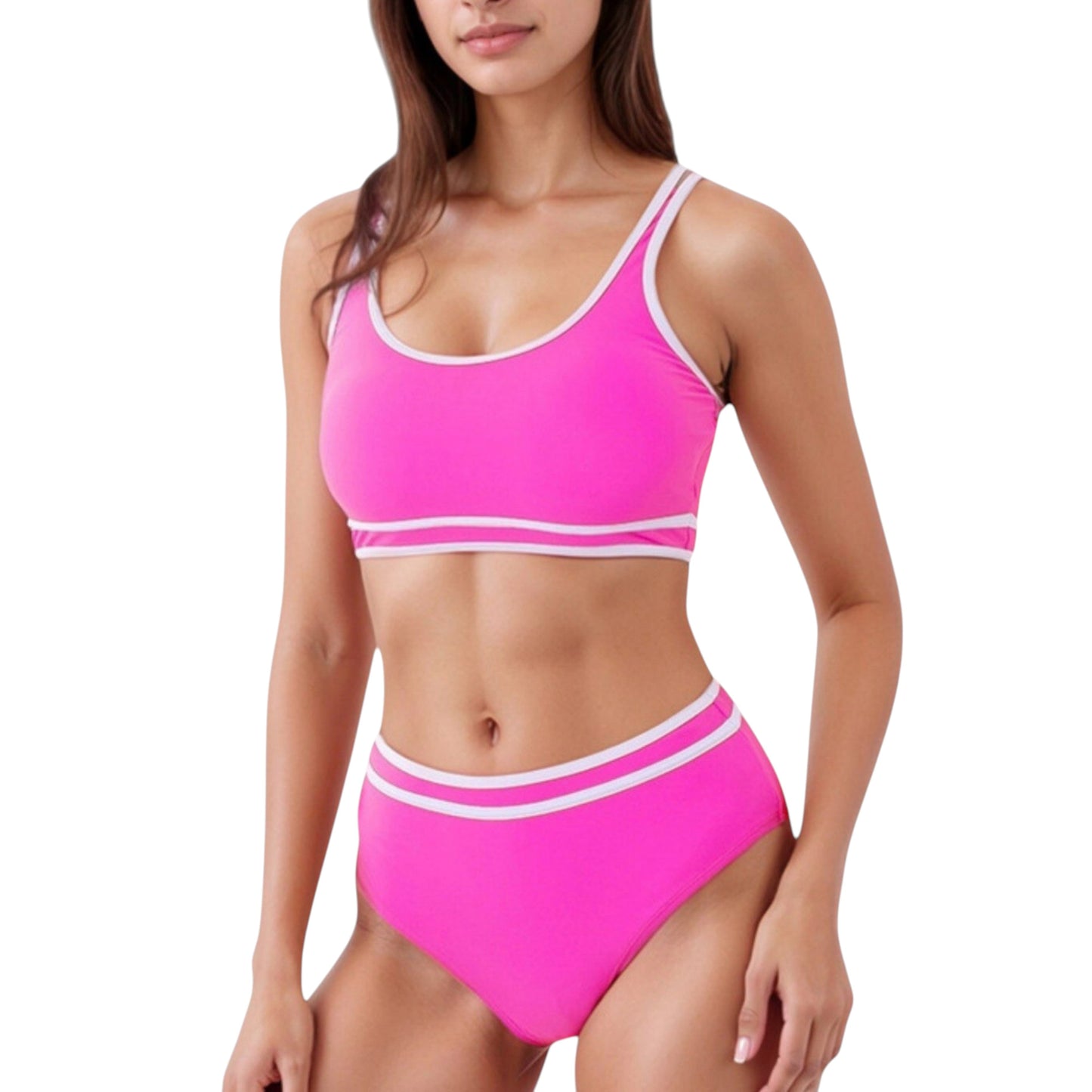 Conjunto de bikini deportivo de cintura alta para mujer de Mara Swim, con ribetes en contraste y top corto de cuello redondo