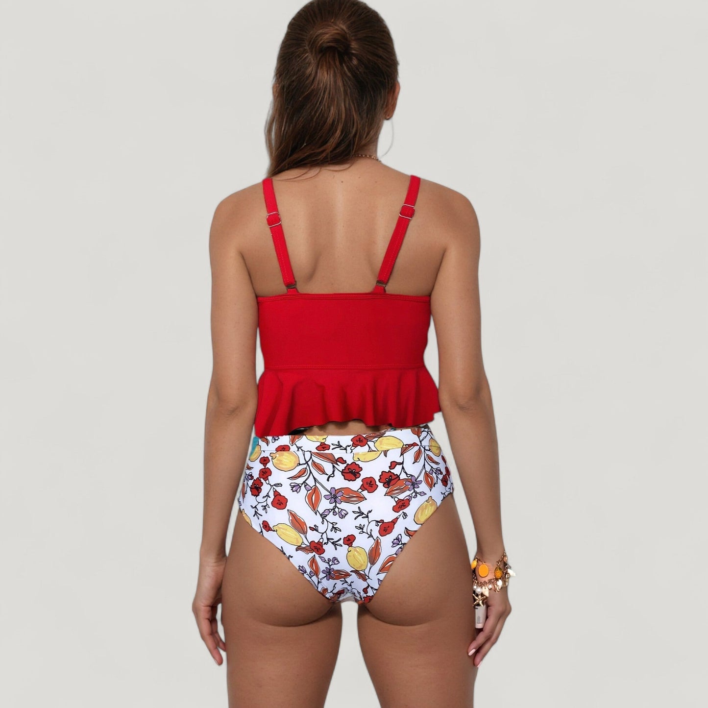 Bañador de dos piezas de Mara Swim: top tankini con volantes y cordones para mujer y braguita de bikini de cintura alta con estampado floral