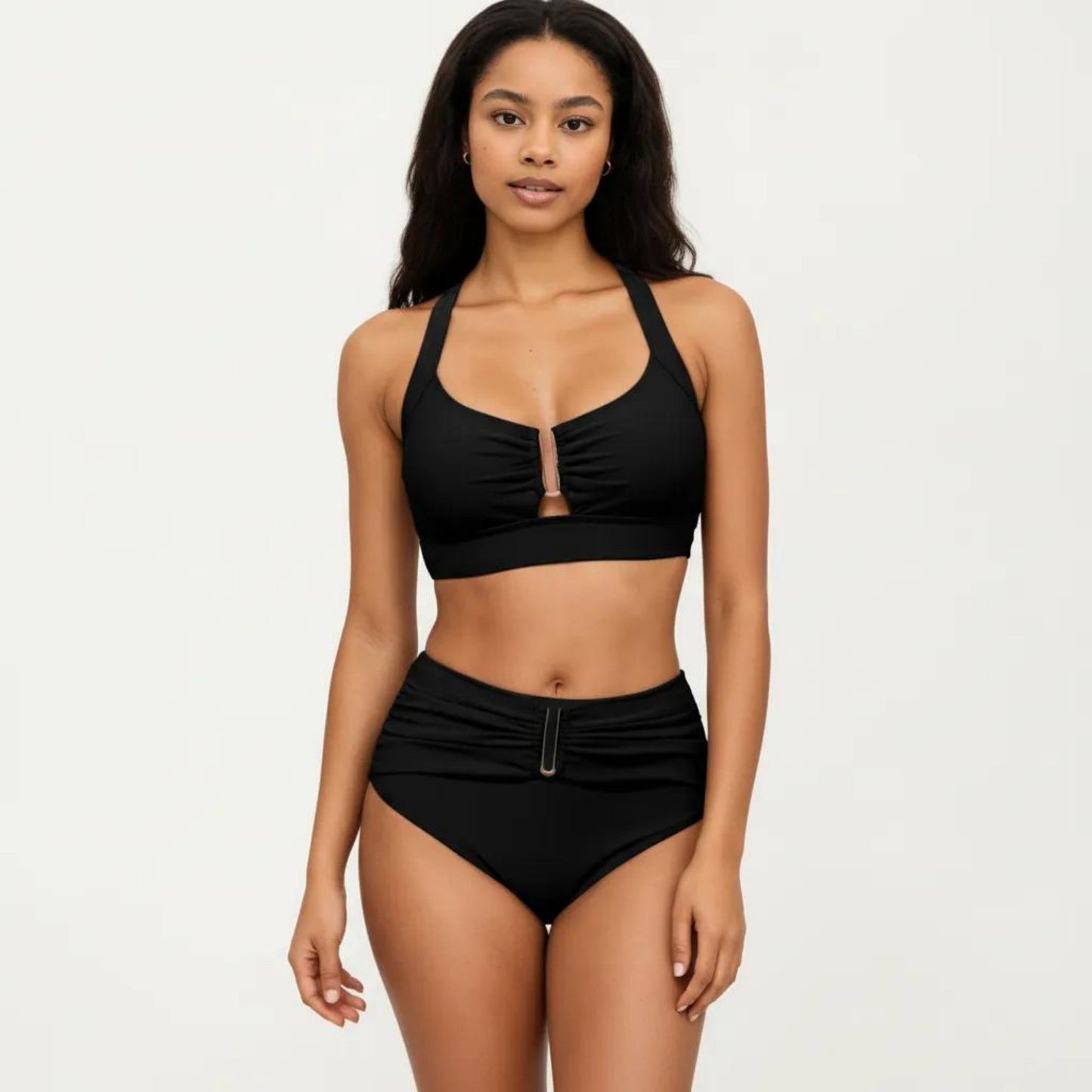 Conjunto de bikini de dos piezas para mujer de Mara Swim, con top tipo bralette fruncido y braguita de cintura alta