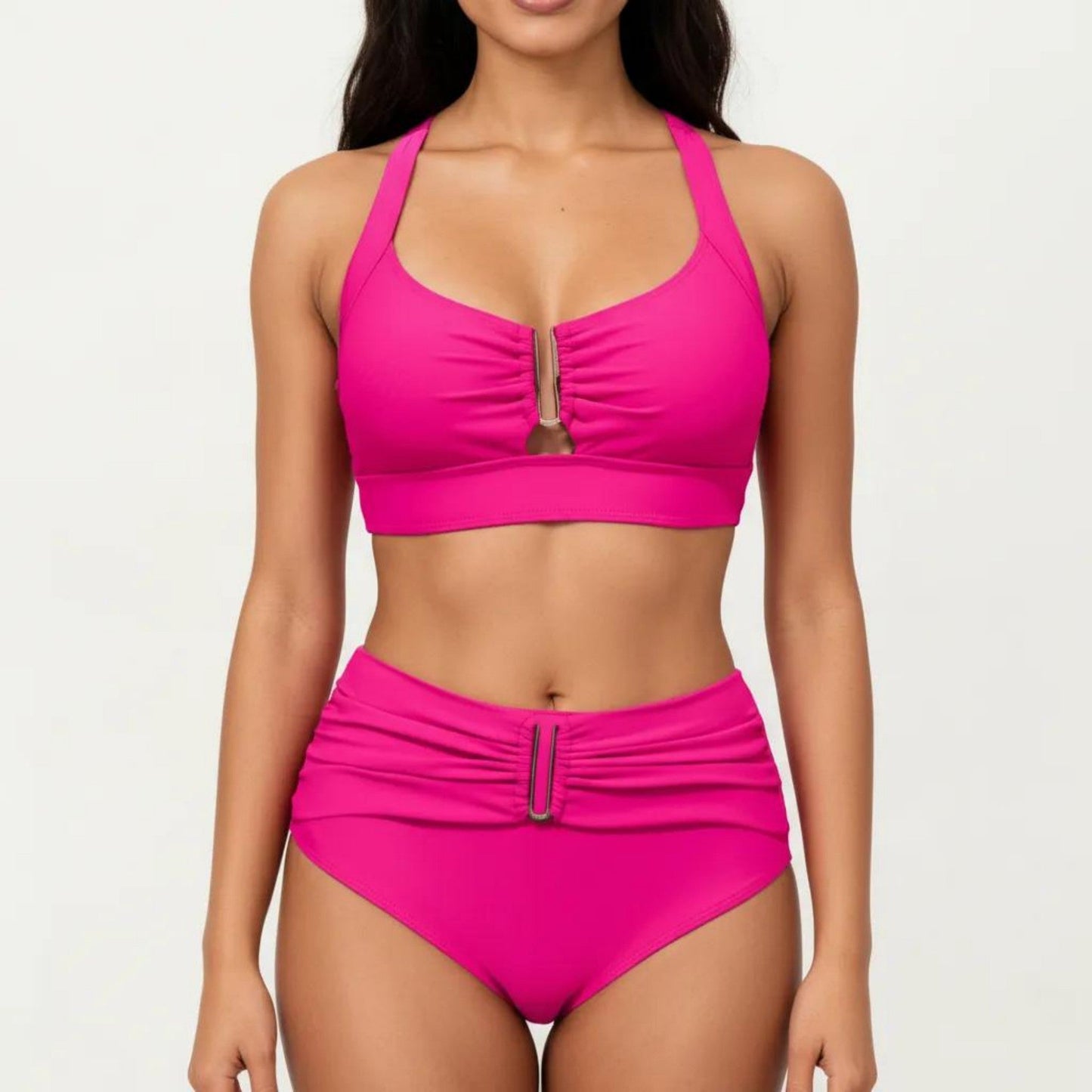 Conjunto de bikini de dos piezas para mujer de Mara Swim, con top tipo bralette fruncido y braguita de cintura alta