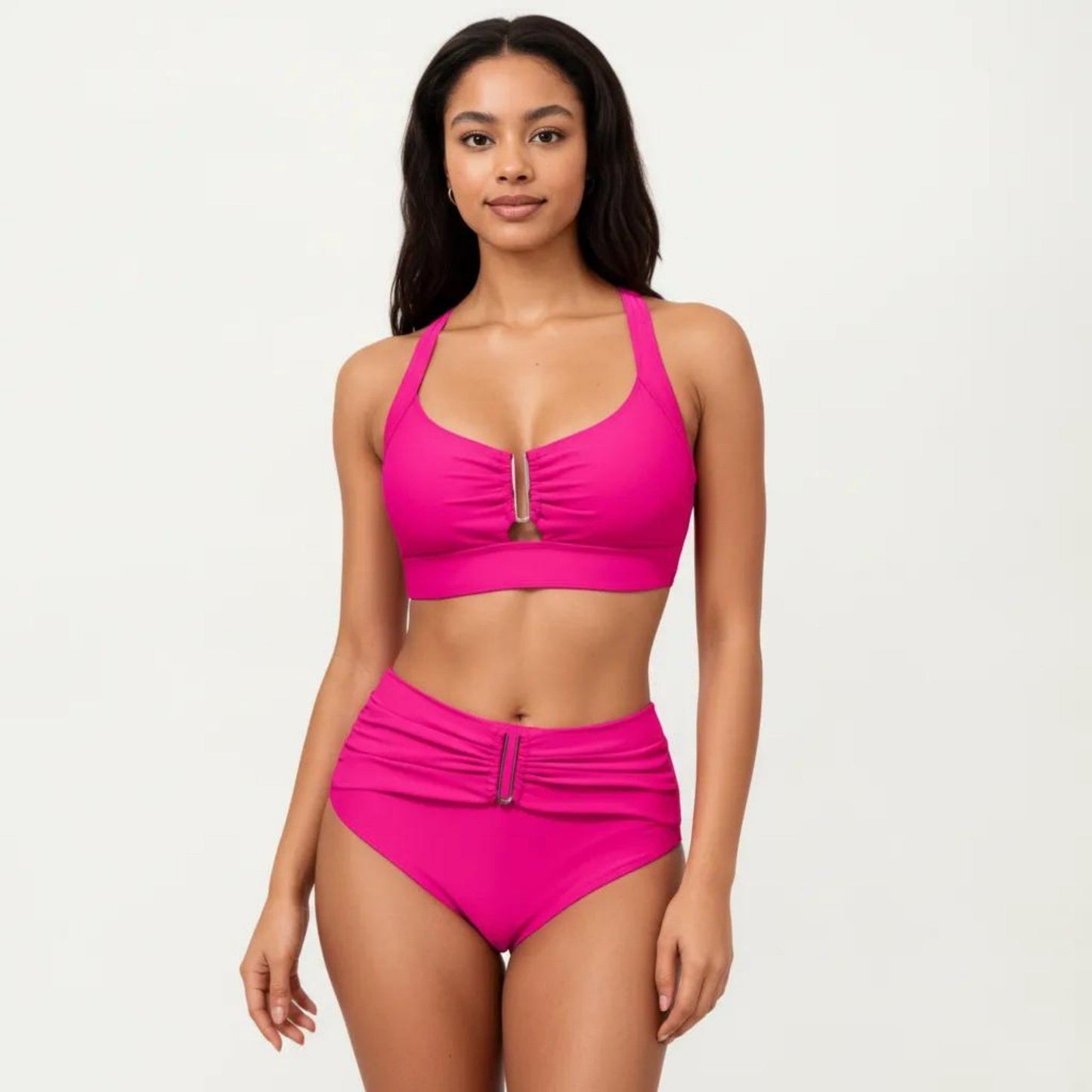 Conjunto de bikini de dos piezas para mujer de Mara Swim, con top tipo bralette fruncido y braguita de cintura alta