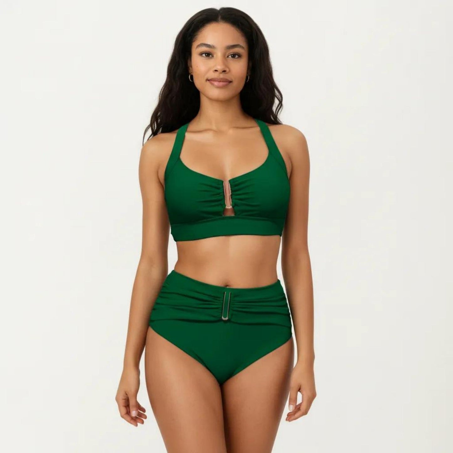 Conjunto de bikini de dos piezas para mujer de Mara Swim, con top tipo bralette fruncido y braguita de cintura alta