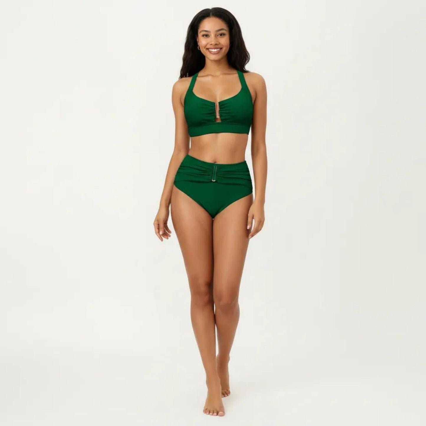 Conjunto de bikini de dos piezas para mujer de Mara Swim, con top tipo bralette fruncido y braguita de cintura alta