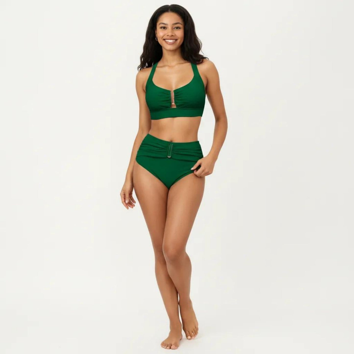 Conjunto de bikini de dos piezas para mujer de Mara Swim, con top tipo bralette fruncido y braguita de cintura alta