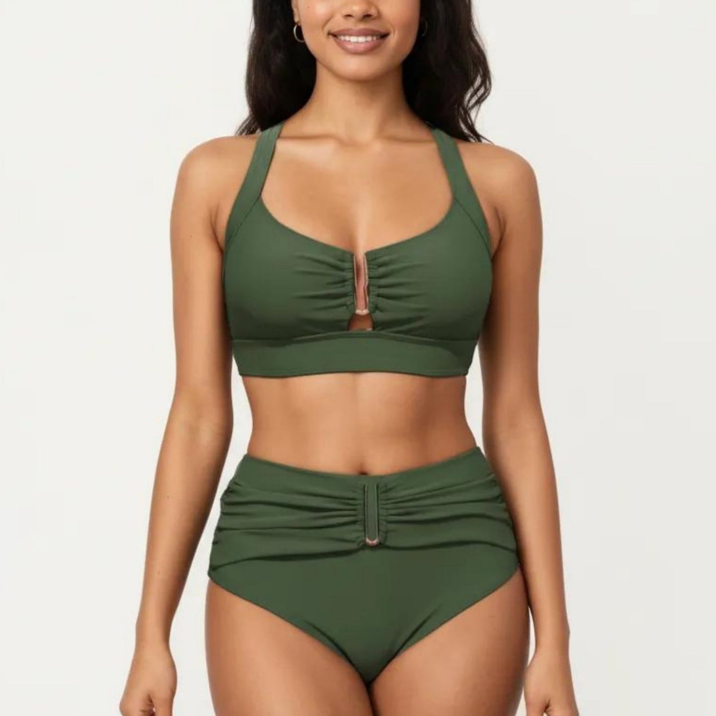 Conjunto de bikini de dos piezas para mujer de Mara Swim, con top tipo bralette fruncido y braguita de cintura alta