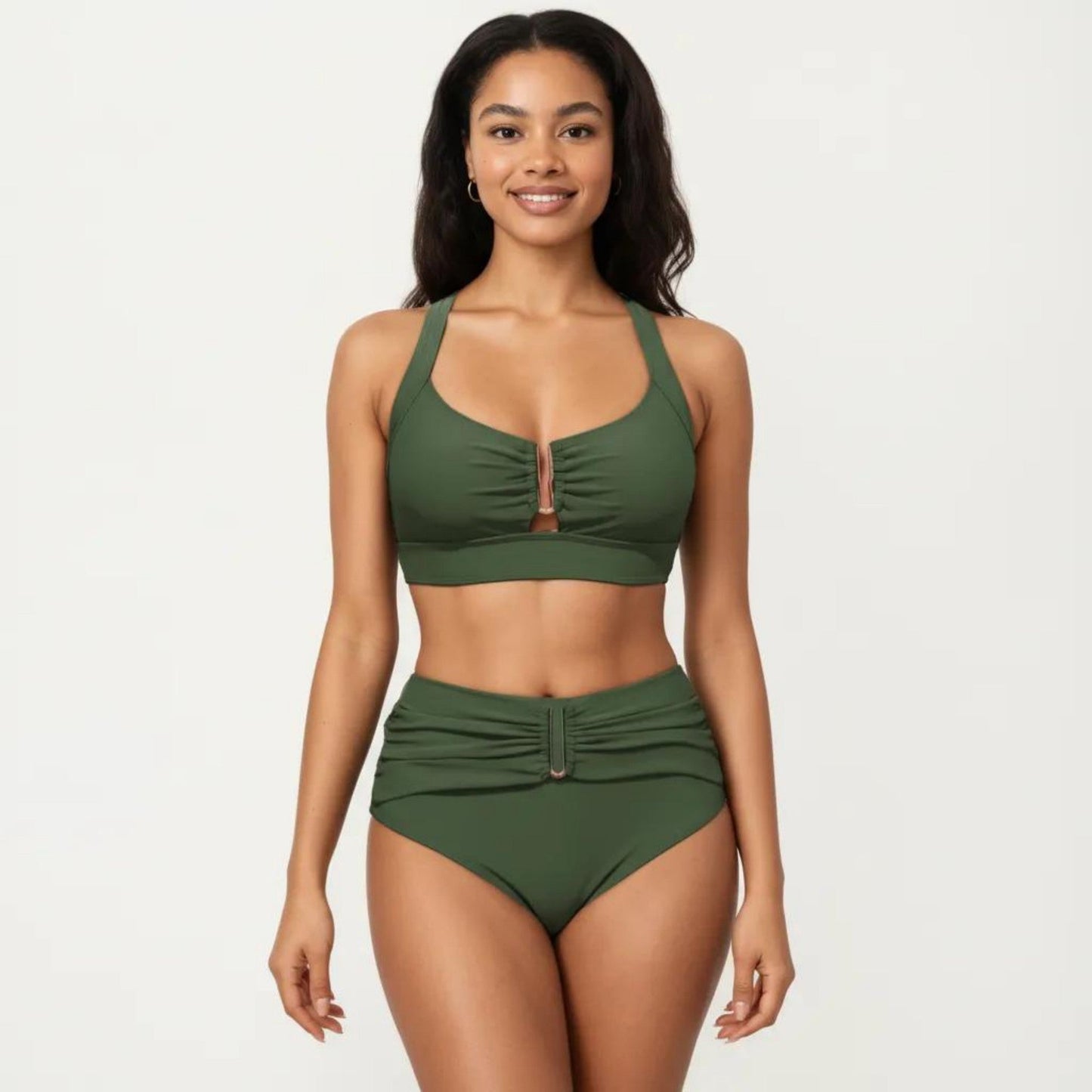 Conjunto de bikini de dos piezas para mujer de Mara Swim, con top tipo bralette fruncido y braguita de cintura alta