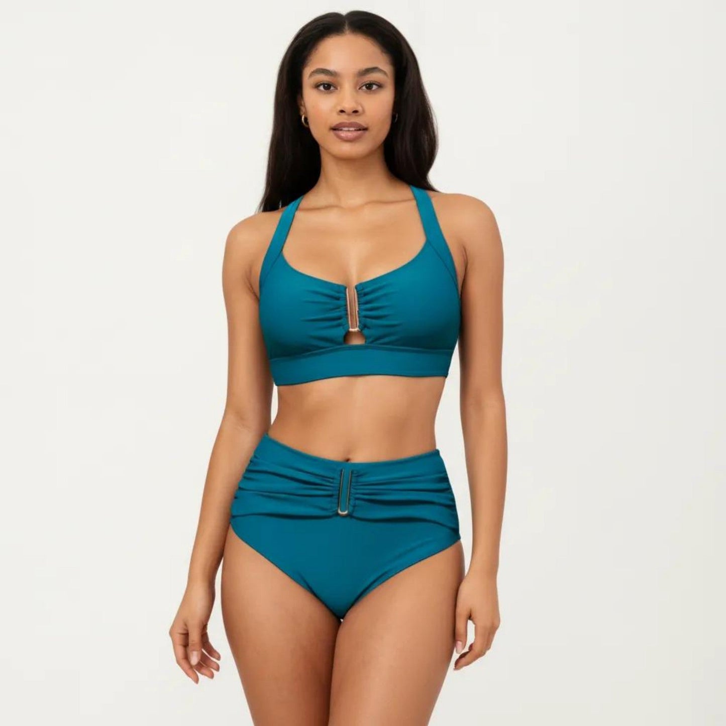 Conjunto de bikini de dos piezas para mujer de Mara Swim, con top tipo bralette fruncido y braguita de cintura alta