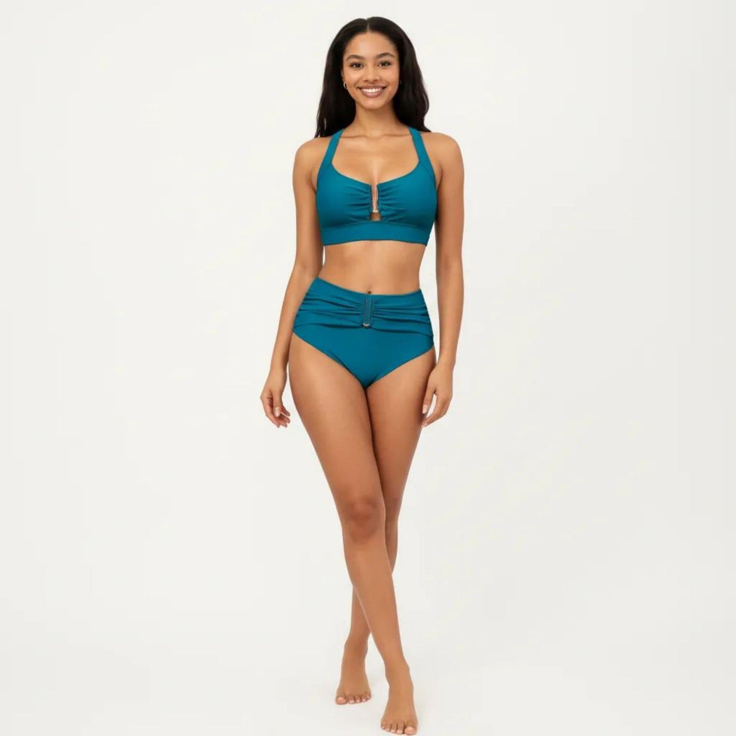 Conjunto de bikini de dos piezas para mujer de Mara Swim, con top tipo bralette fruncido y braguita de cintura alta
