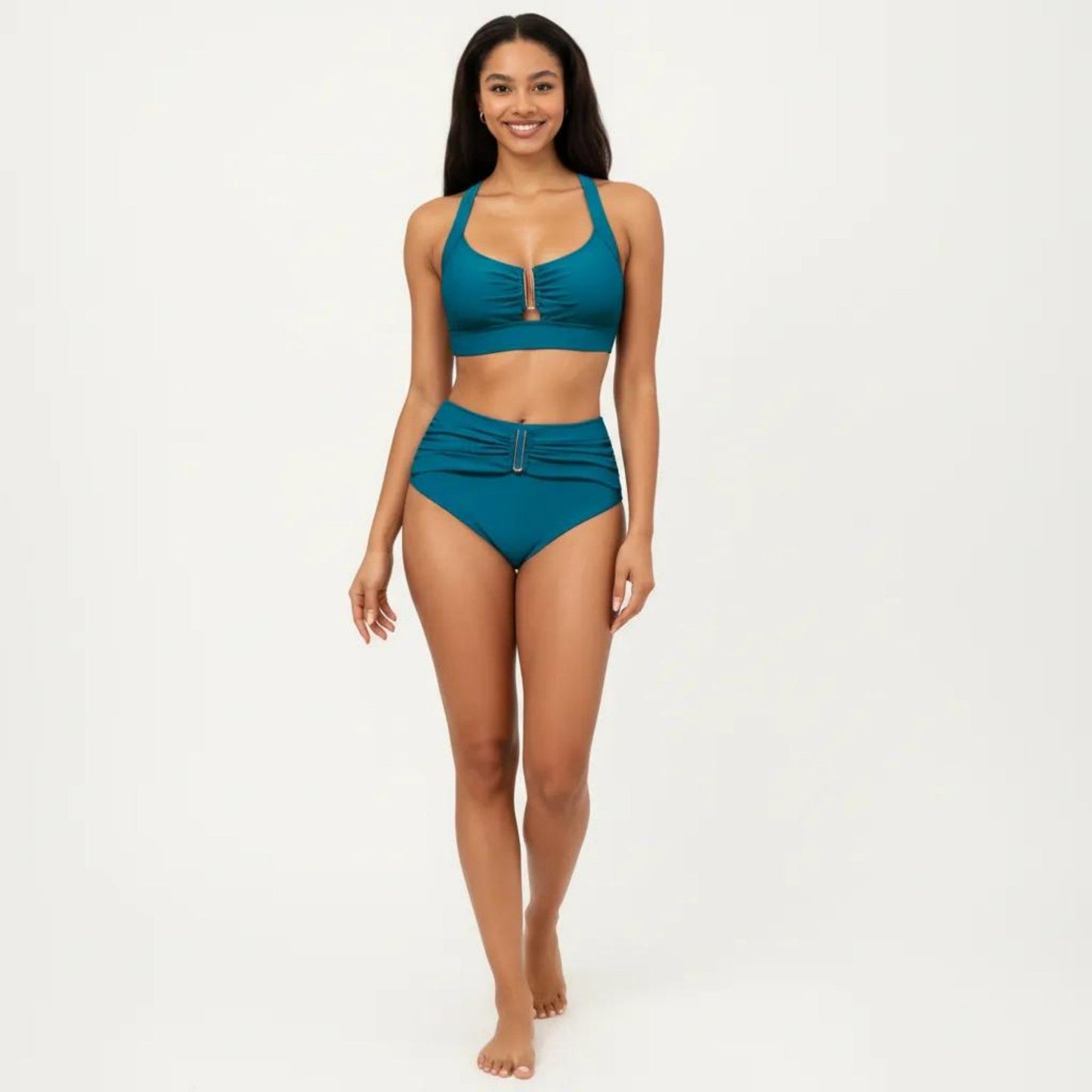 Conjunto de bikini de dos piezas para mujer de Mara Swim, con top tipo bralette fruncido y braguita de cintura alta