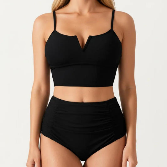 Conjunto de bikini de dos piezas para mujer de Mara Swim, con top corto con escote en V y braguita de cintura alta
