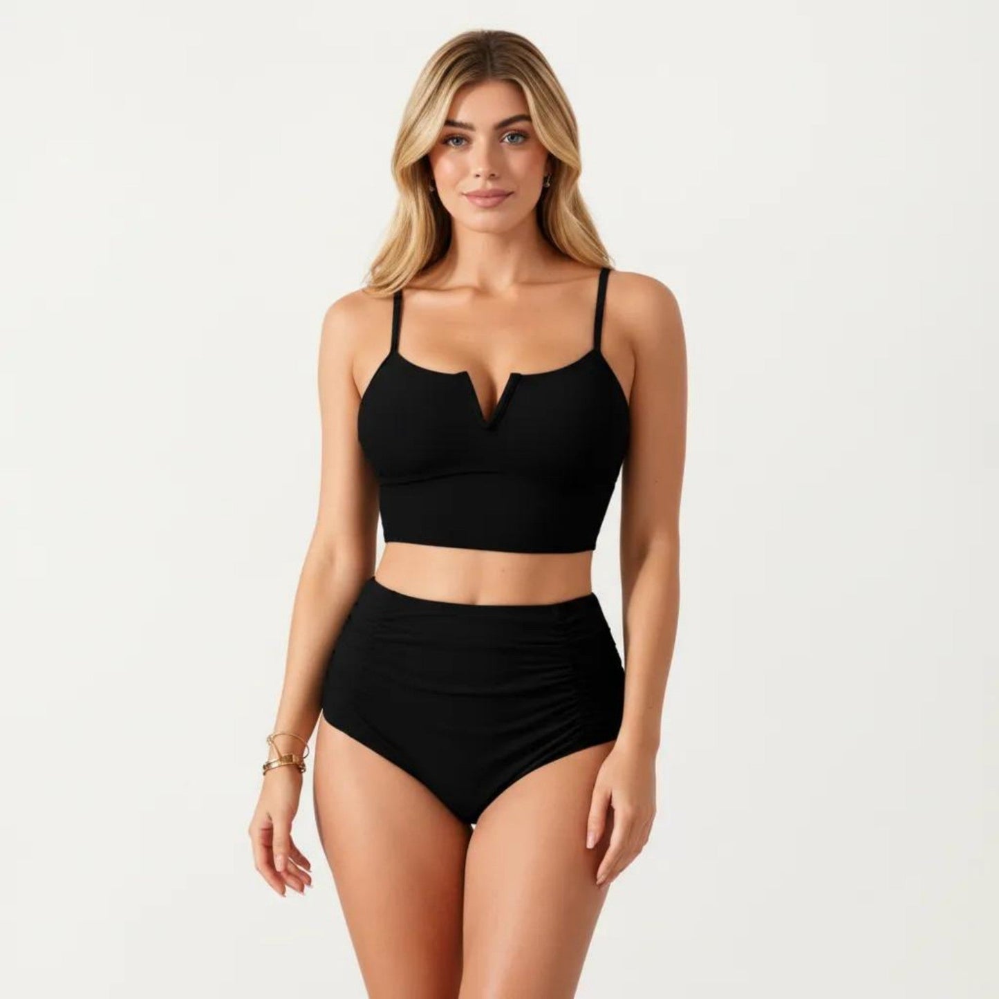 Conjunto de bikini de dos piezas para mujer de Mara Swim, con top corto con escote en V y braguita de cintura alta