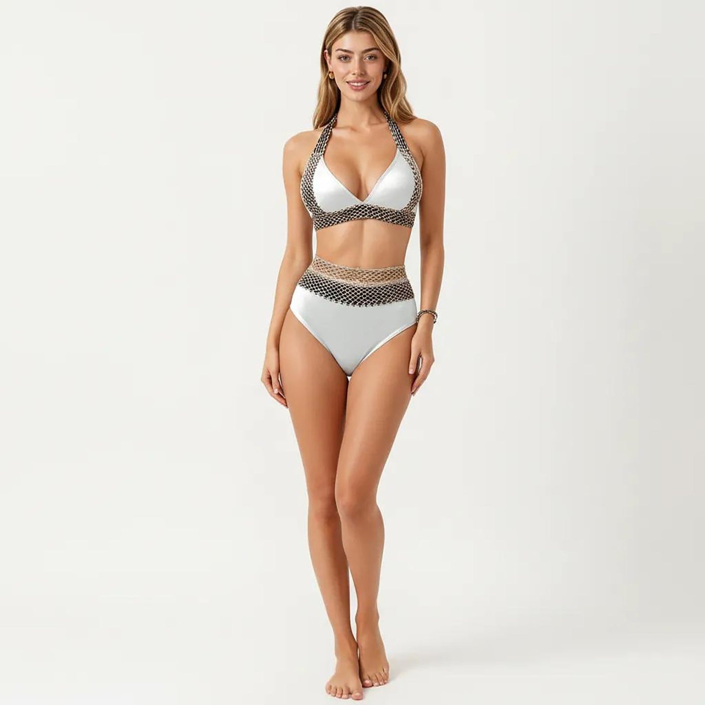 Conjunto de bikini de dos piezas de Mara Swim para mujer, de cintura alta, con top halter y detalles de ribete texturizado