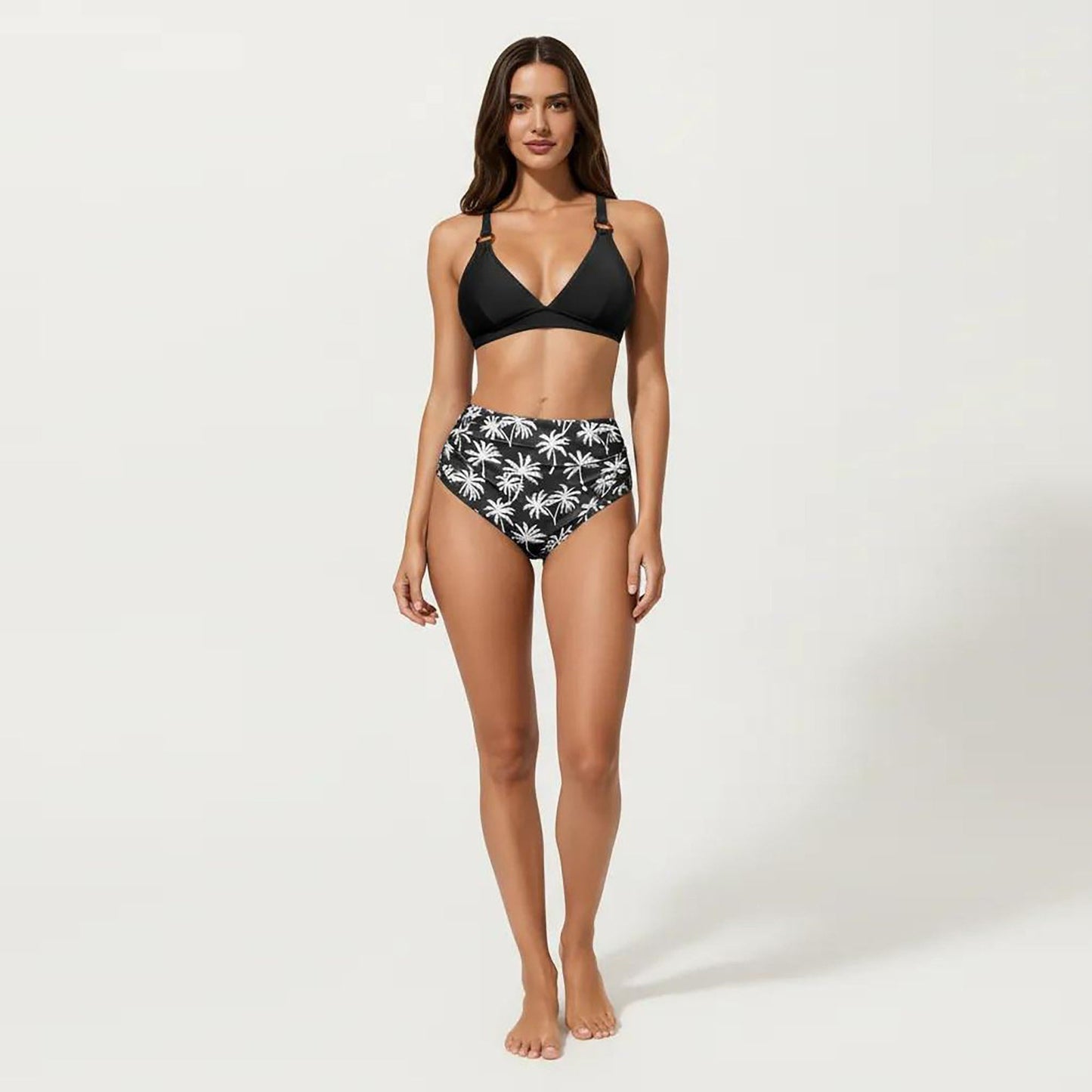 Conjunto de bikini de dos piezas de Mara Swim para mujer, con top de tirantes anillados y braguita con estampado de palmeras