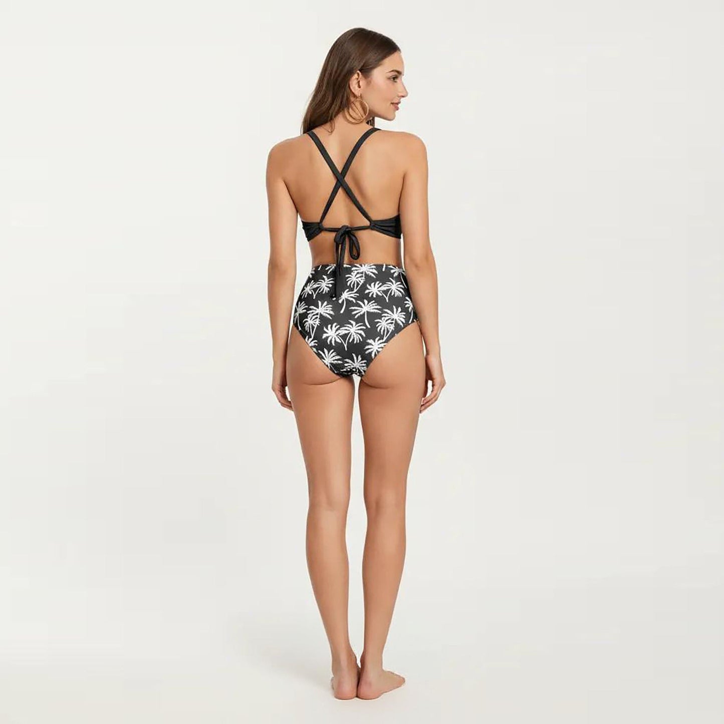 Conjunto de bikini de dos piezas de Mara Swim para mujer, con top de tirantes anillados y braguita con estampado de palmeras