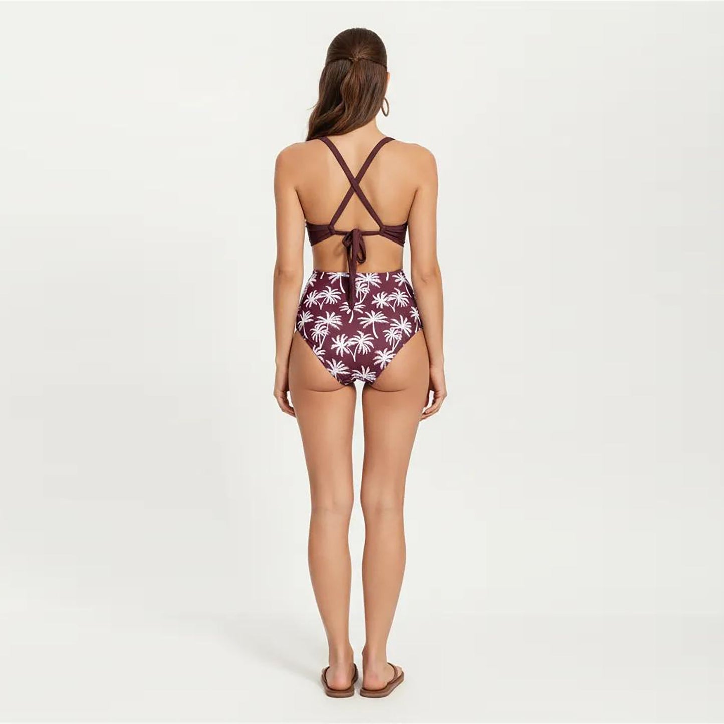 Conjunto de bikini de dos piezas de Mara Swim para mujer, con top de tirantes anillados y braguita con estampado de palmeras