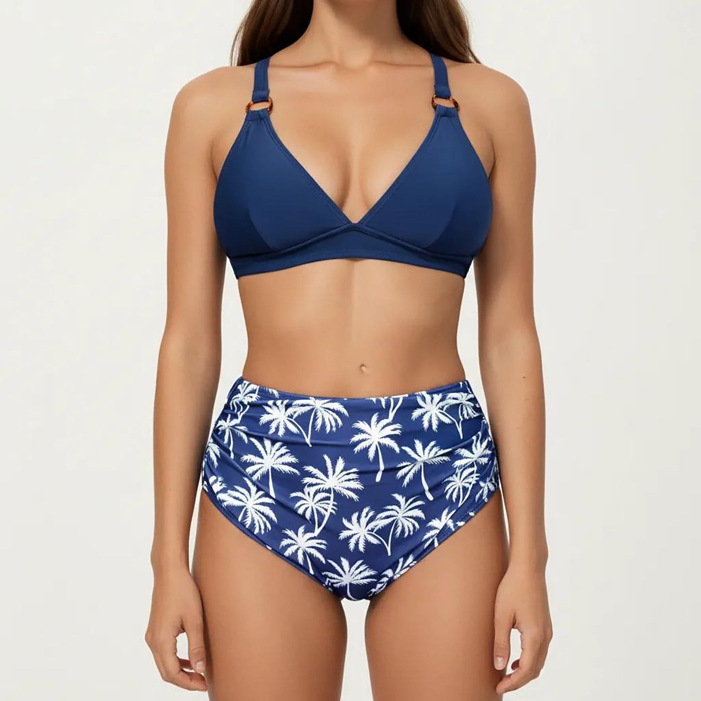 Conjunto de bikini de dos piezas de Mara Swim para mujer, con top de tirantes anillados y braguita con estampado de palmeras