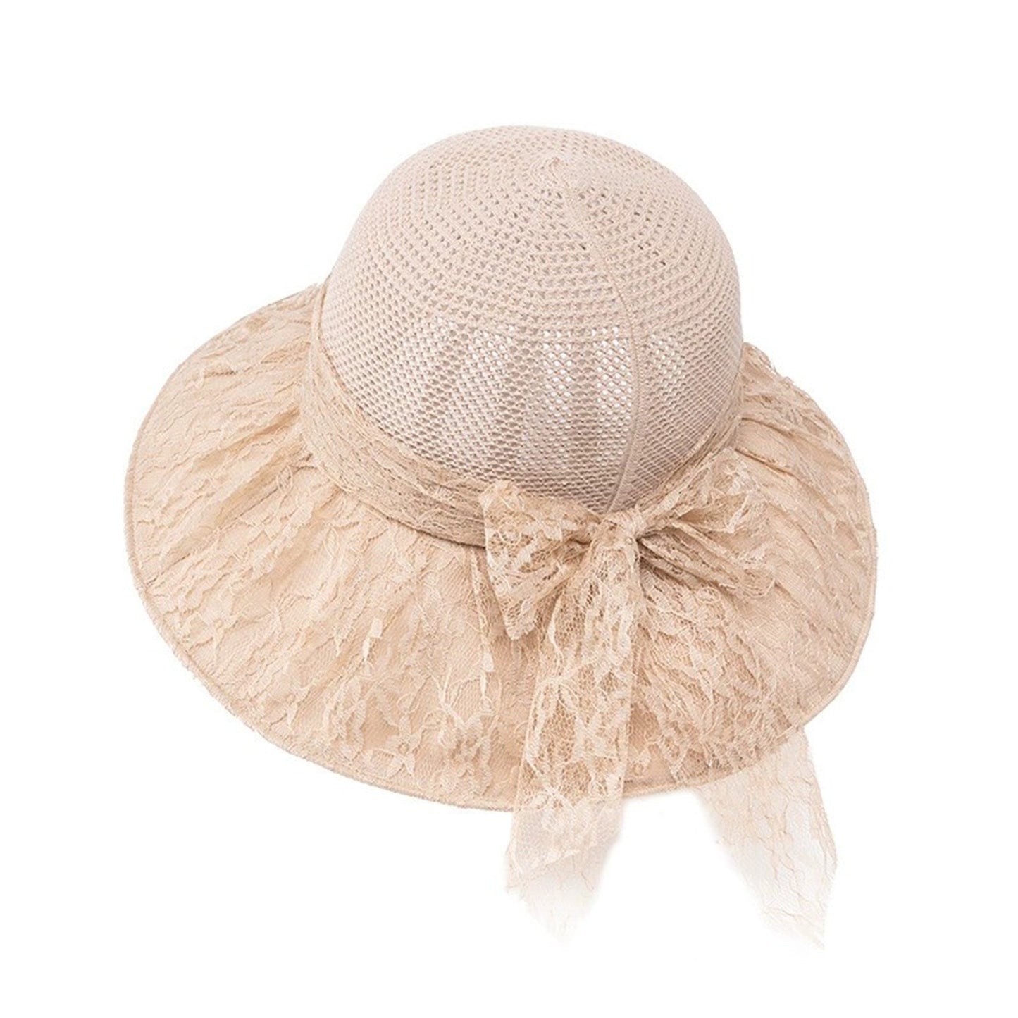 Sombrero de sol de paja de ala ancha para mujer, lazo de encaje, transpirable, sombrero de vacaciones de playa de verano