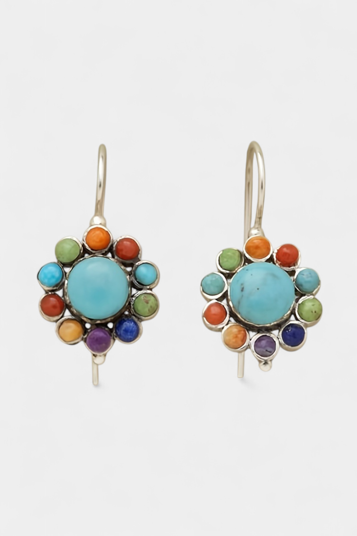 Pendientes Redondos Multicolor con Encantadora Turquesa