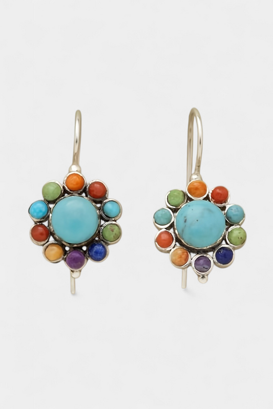 Pendientes Redondos Multicolor con Encantadora Turquesa